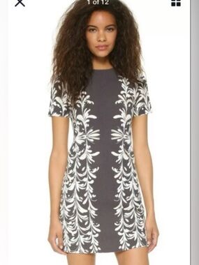 Tory Burch NWT Brushstroke Symphony Sheath Dress Women’s L Gray Ponte Knit Short